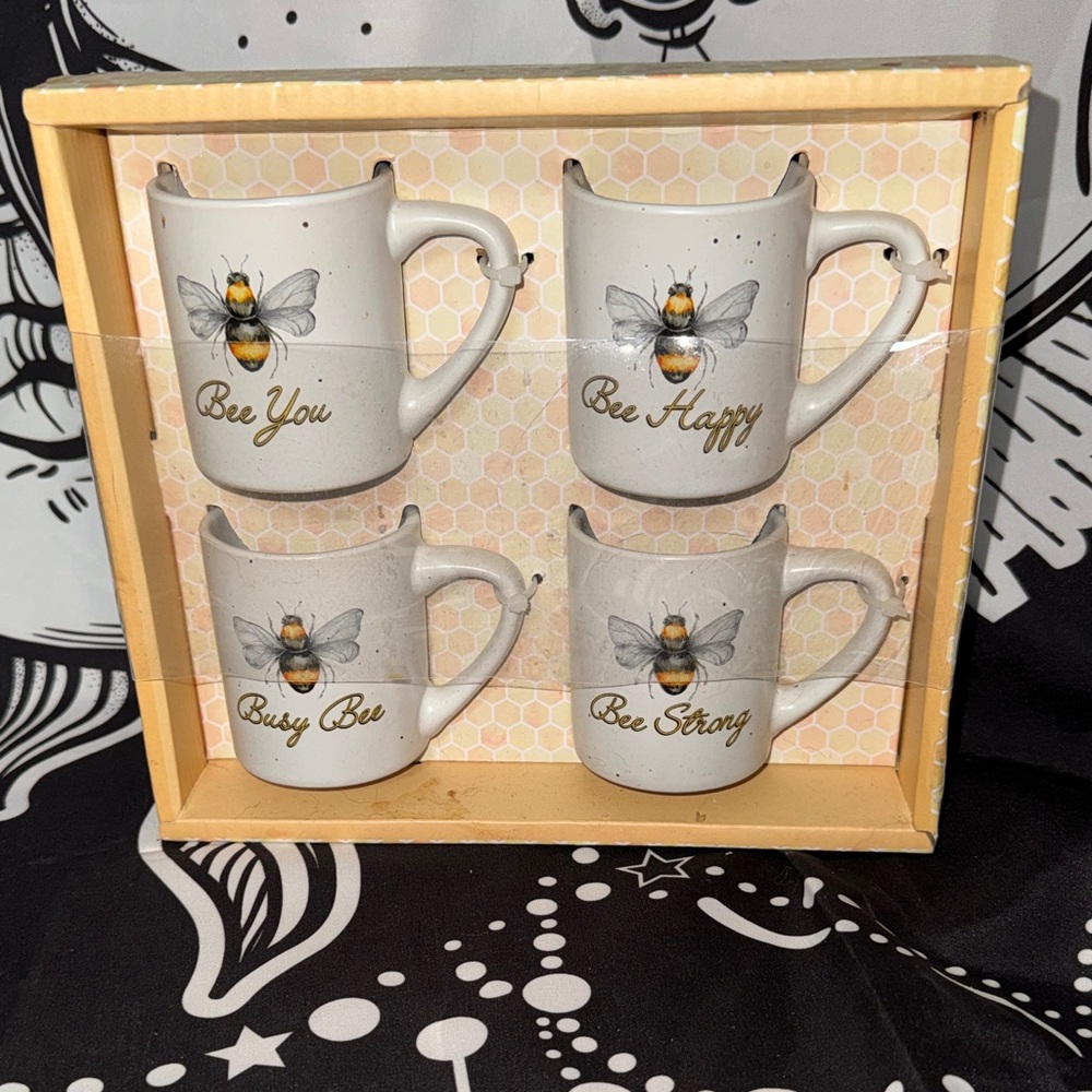 Bee Themed Ceramic expresso mug Set - White and Yellow